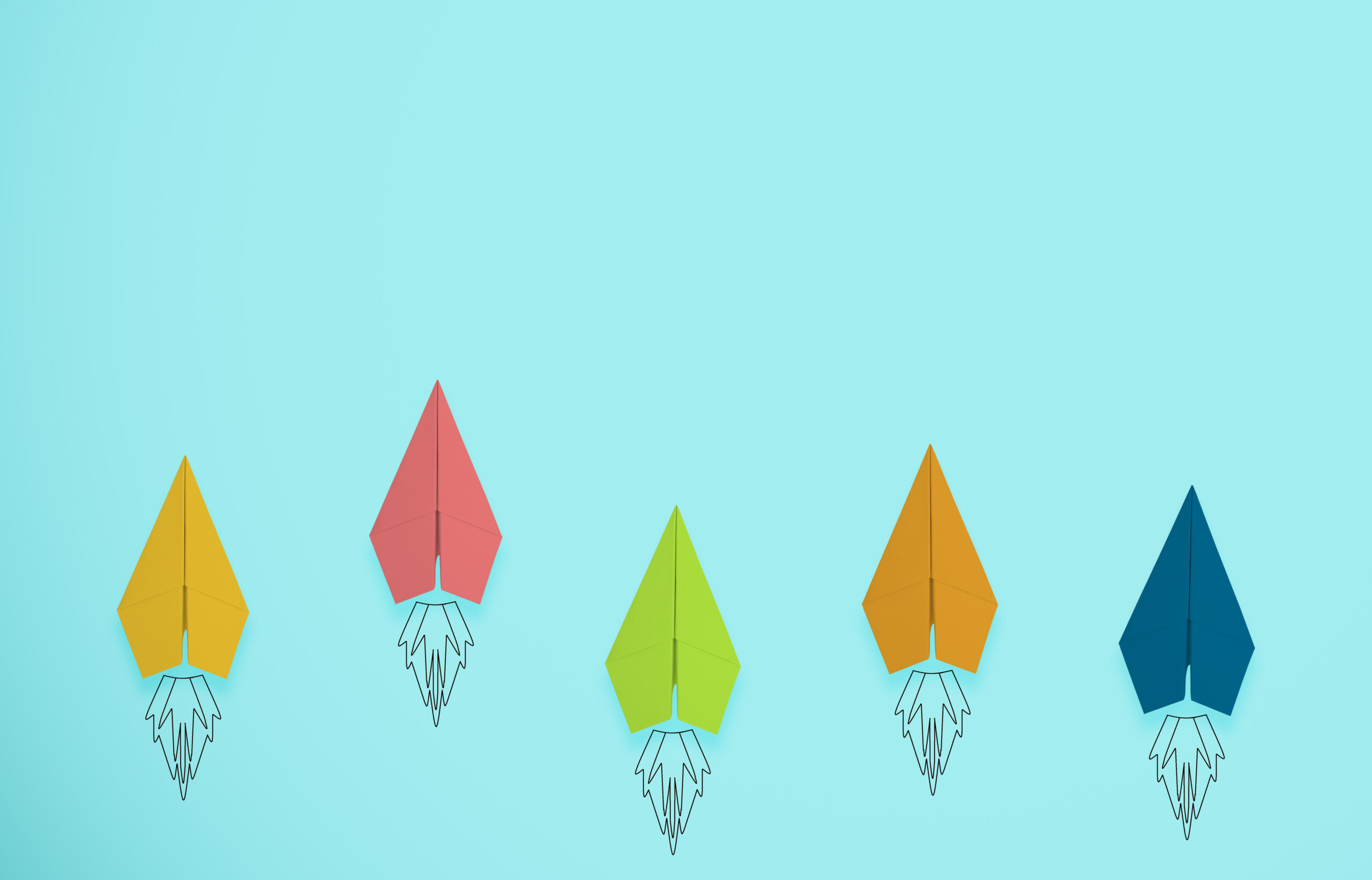 multicoloured paper rockets symbolising brand performance improving